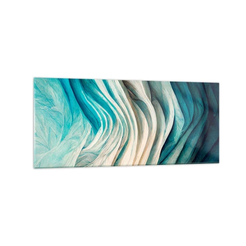 Impression sur verre - Image sur verre - Ondes dynamiques dans des tons de bleu et de blanc - 120x50cm - Insatiabilité bleue - Décoration murale moderne pour le salon et la chambre ARTTOR