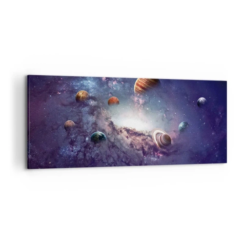 Impression sur toile - Image sur toile - Planètes dans une galaxie avec une nébuleuse en arrière-plan - 120x50cm - Système de danse solaire - Décoration murale moderne pour le salon et la chambre ARTTOR