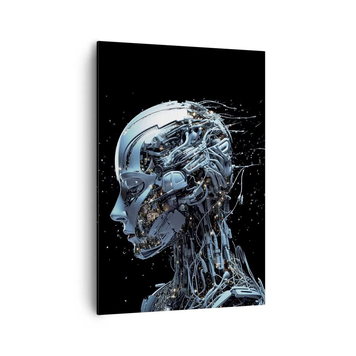 Impression sur toile - Image sur toile - Portrait futuriste d'un cyborg dans un style industriel sur fond noir. - 70x100cm - La technologie est une femme - Décoration murale moderne pour le salon et la chambre ARTTOR