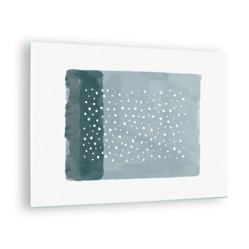 Impression sur verre - Image sur verre - Une peinture abstraite dans des tons de bleu avec des points blancs. - 70x50cm - Évolution de bleus - Décoration murale moderne pour le salon et la chambre ARTTOR