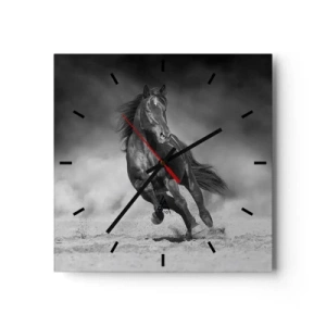Horloge murale - Pendule murale - Un cheval noir et blanc galopant sur le sable - 30x30cm - Digne de l'émir lui-même - Décoration murale moderne pour le salon et la chambre ARTTOR