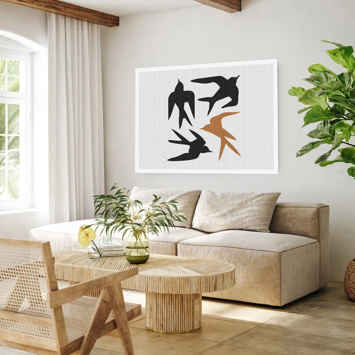 Affiche - Poster - Silhouettes d'hirondelles en noir et or - 100x70cm - Avaler du plaisir - Décoration murale moderne pour le salon et la chambre ARTTOR