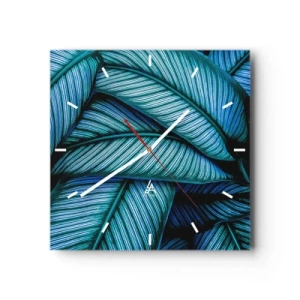 Horloge murale - Pendule murale - Un gros plan de feuilles turquoise avec des détails vifs. - 30x30cm - Lignes de vie - Décoration murale moderne pour le salon et la chambre ARTTOR