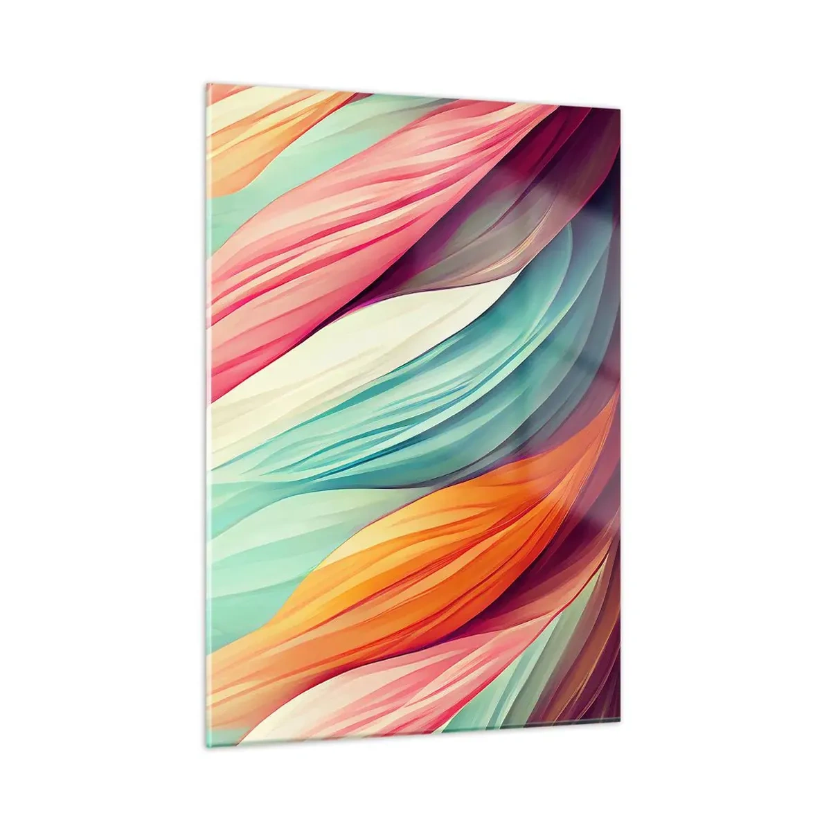 Impression sur verre - Image sur verre - Un tissage coloré de rayures abstraites aux tons pastel - 50x70cm - Tissage arc-en-ciel - Décoration murale moderne pour le salon et la chambre ARTTOR