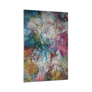 Impression sur verre - Image sur verre - Une abstraction colorée ressemblant à des fleurs en fleurs - 70x100cm - En pleine floraison - Décoration murale moderne pour le salon et la chambre ARTTOR