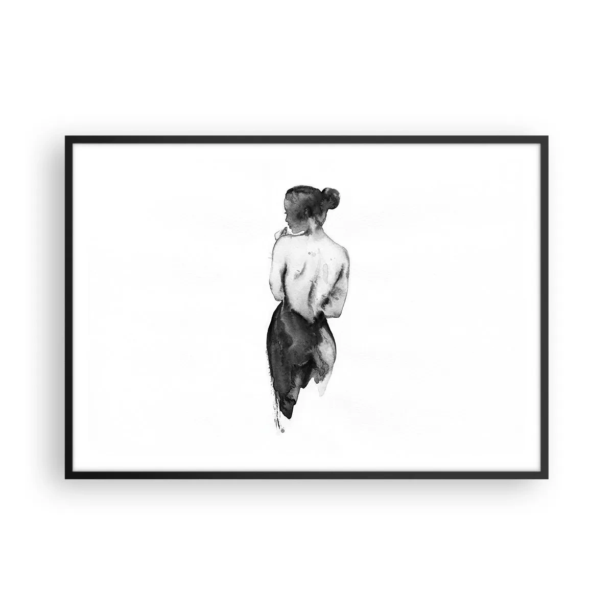 Affiche dans un cadre noir - Poster - La silhouette d'une femme capturée dans une aquarelle subtile - 100x70cm - Auprès d'elle, le monde disparaît - Décoration murale moderne pour le salon et la chambre ARTTOR