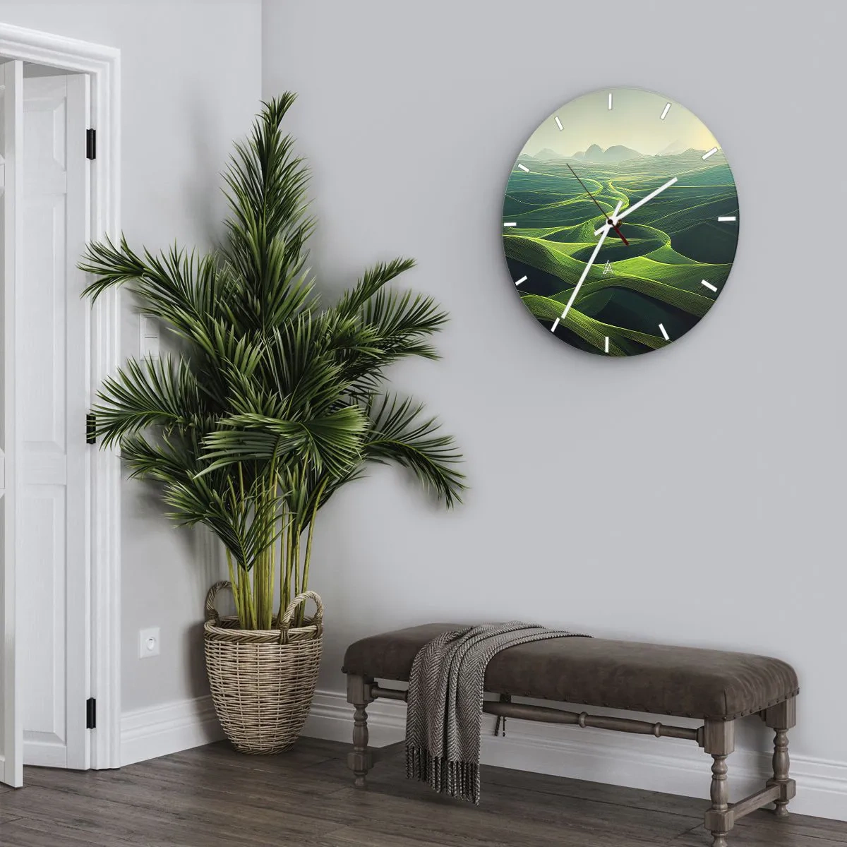 Horloge murale - Pendule murale - Vallées et collines verdoyantes dans une approche paysagère artistique - 30x30cm - Dans les vallées verdoyantes - Décoration murale moderne pour le salon, la cuisine et la chambre ARTTOR