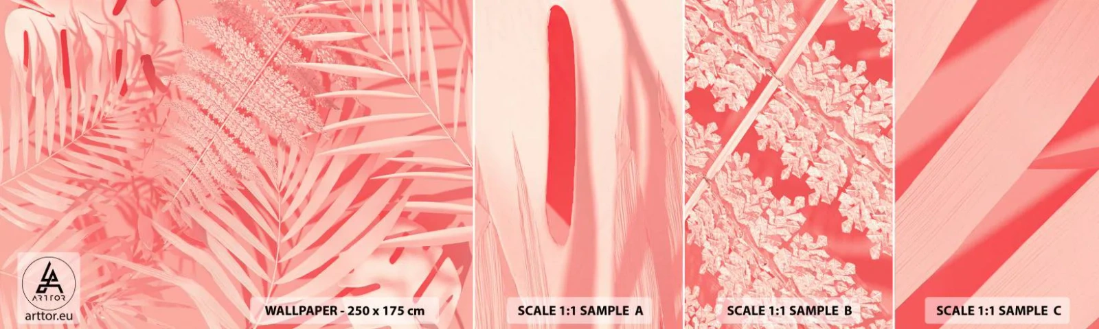 Échantillon de Papier Peint Autocollant Deluxe Sticker - Concept de rose - Abstraction, Feuille de palmier, Graphique - 100x30 cm