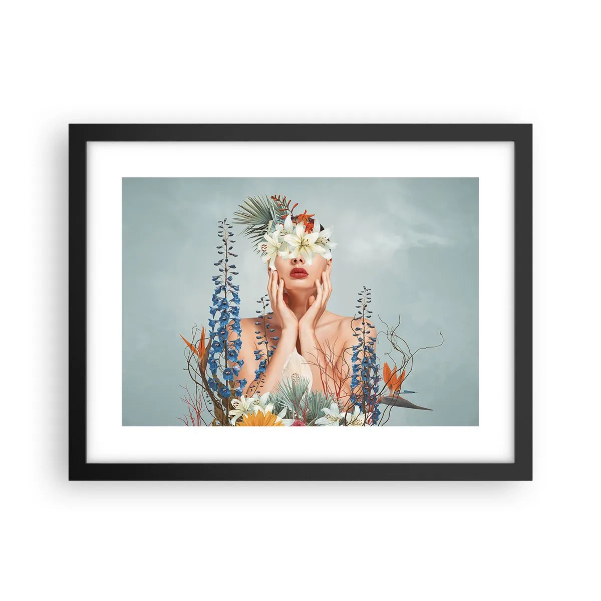 Affiche dans un cadre noir - Poster - Femme - fleur - 40x30 cm