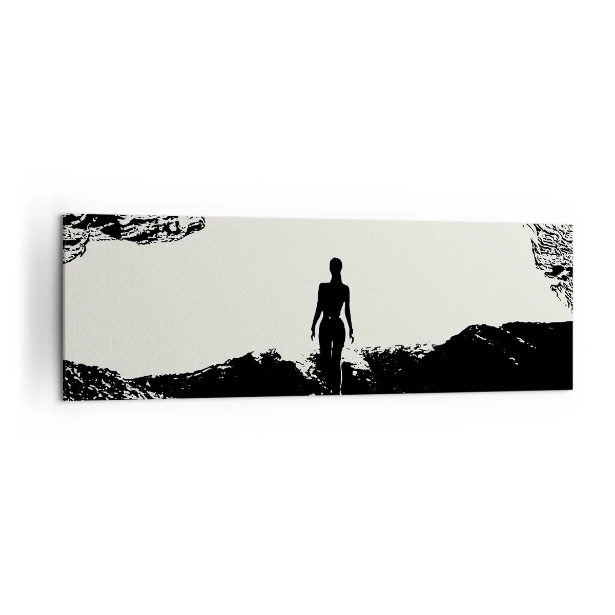 Impression sur toile - Image sur toile - Silhouette noire et blanche d'une femme dans une grotte contre le ciel - 160x50cm - Nouveau look - Décoration murale moderne pour le salon et la chambre ARTTOR