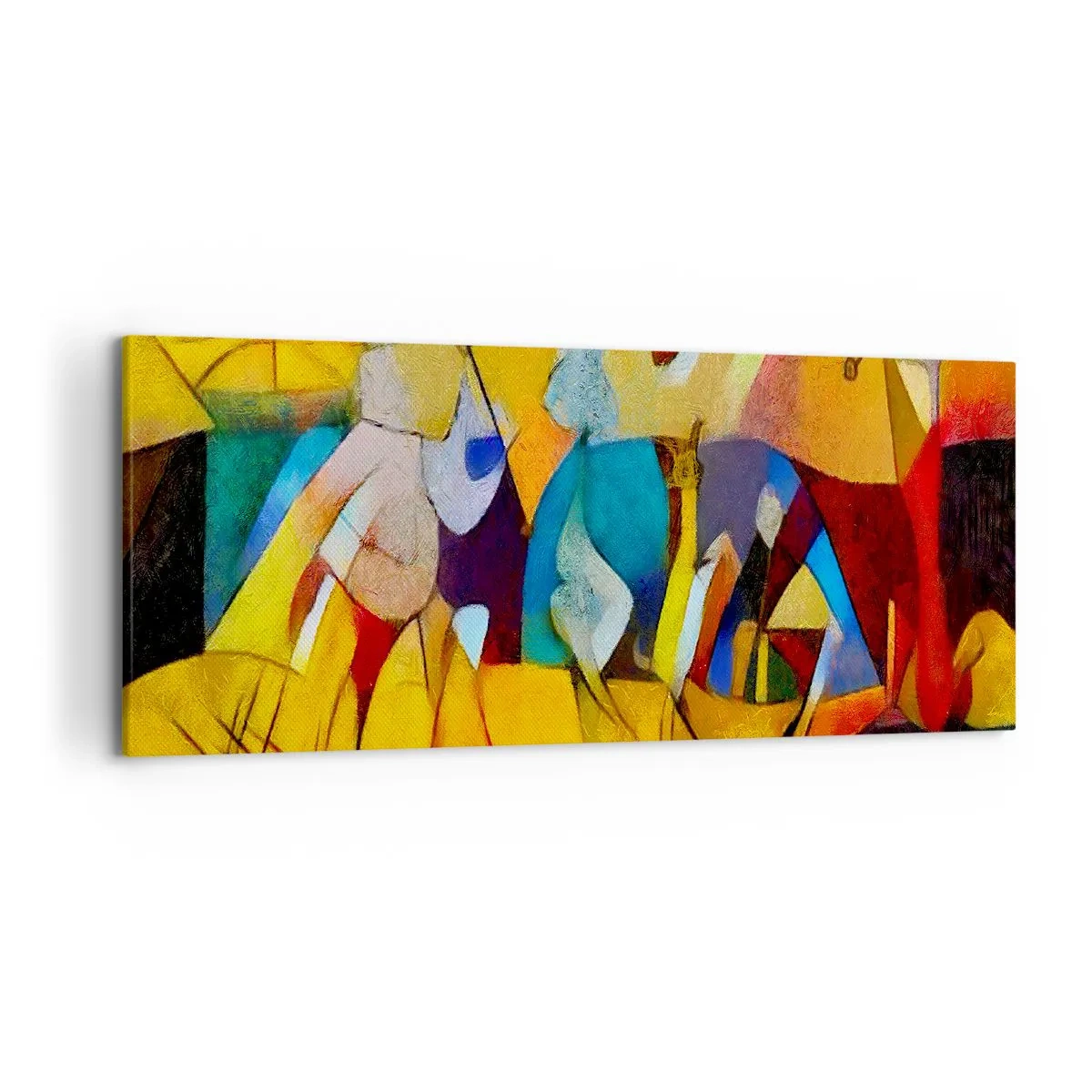 Impression sur toile - Image sur toile - Une abstraction colorée représentant des figures sous une forme géométrique - 120x50cm - Soleil - vie - joie - Décoration murale moderne pour le salon et la chambre ARTTOR