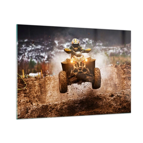 Impression sur verre - Image sur verre - Quad en action sur terrain boueux dans un environnement dynamique - 100x70cm - No risk no fun - Décoration murale moderne pour le salon et la chambre ARTTOR