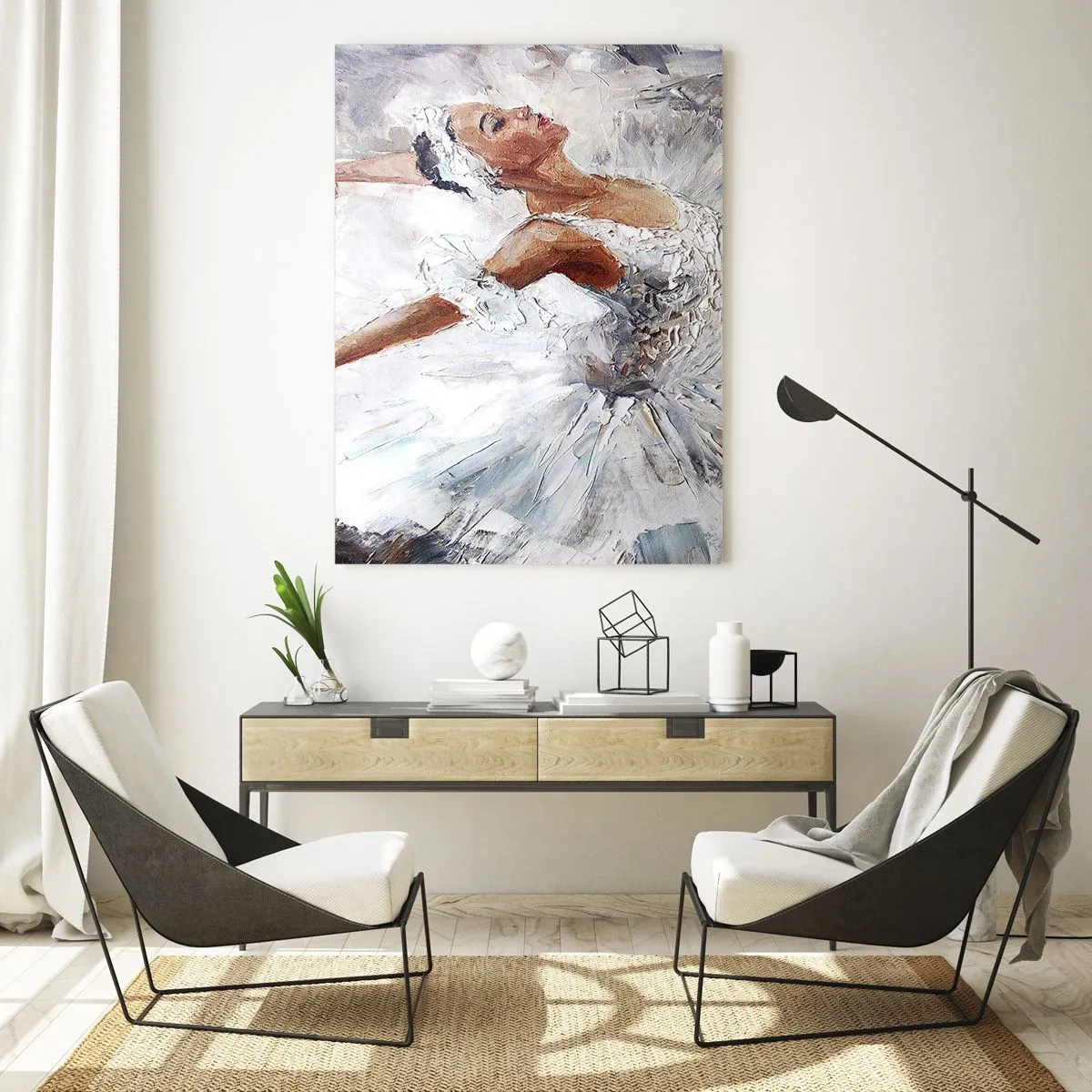 Impression sur verre - Image sur verre - Une ballerine en tenue blanche dans une pose dynamique - 50x70cm - Délicat et léger comme du tulle - Décoration murale moderne pour le salon et la chambre ARTTOR