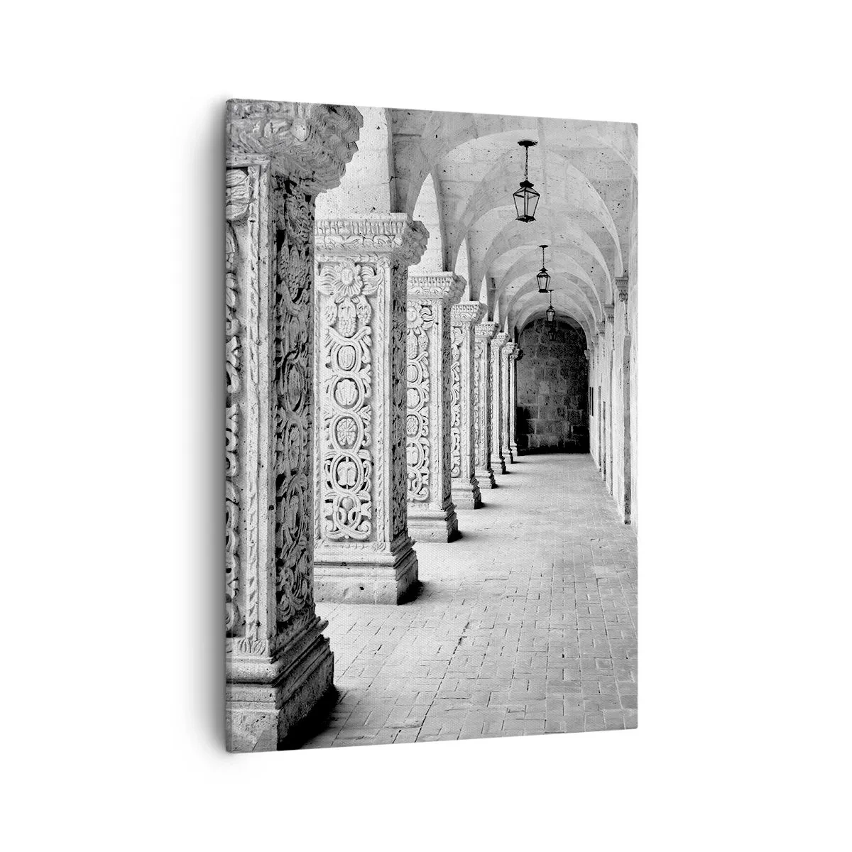 Impression sur toile - Image sur toile - Colonnes historiques dans une prise de vue monochrome - 50x70cm - Où cela mène-t-il…? - Décoration murale moderne pour le salon et la chambre ARTTOR