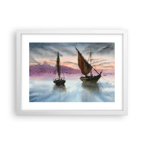 Affiche dans un cadre blanc - Poster - Soirée au port - 40x30 cm