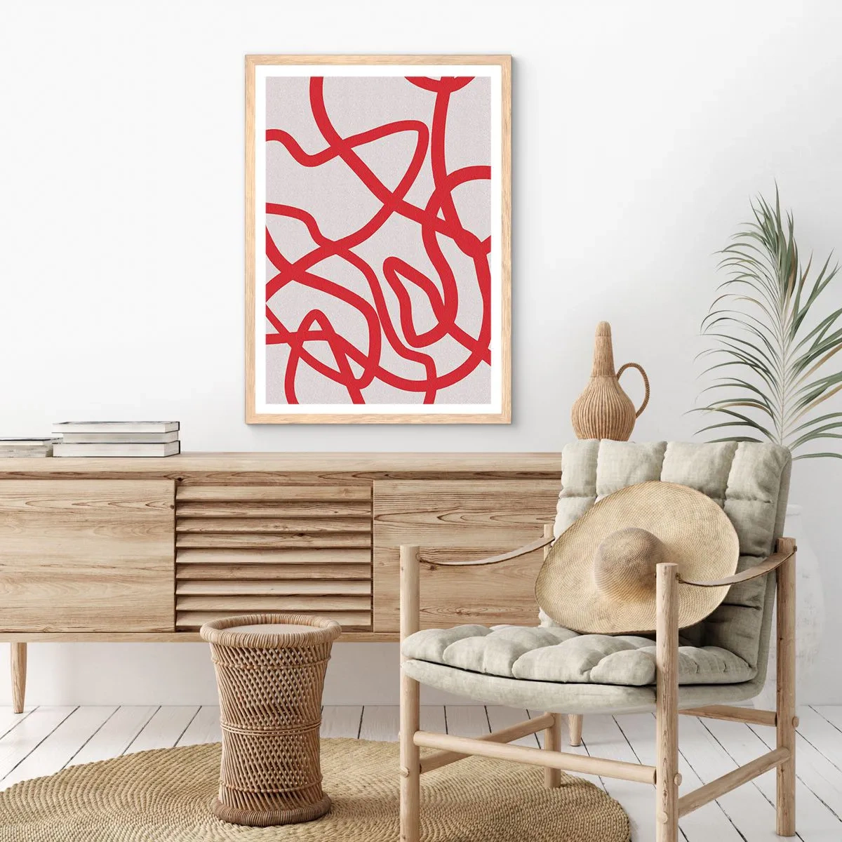 Affiche dans un chêne clair - Poster - Rouge sur blanc - 50x70 cm