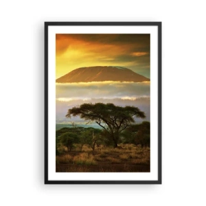 Affiche dans un cadre noir - Poster - Le Kilimandjaro au coucher du soleil dans la savane africaine - 50x70cm - Un rêve de voyageur - Décoration murale moderne pour le salon et la chambre ARTTOR