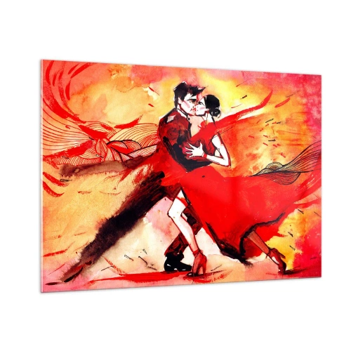 Impression sur verre - Image sur verre - Un couple dansant dans une composition rouge dynamique - 100x70cm - Le rythme violet de la passion - Décoration murale moderne pour le salon et la chambre ARTTOR