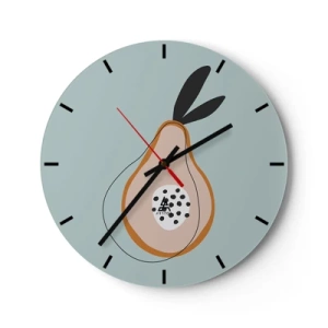 Horloge murale - Pendule murale - Poire abstraite sur fond pastel avec des feuilles noires - 30x30cm - Pénétrer la nature des choses - Décoration murale moderne pour le salon, la cuisine et la chambre ARTTOR