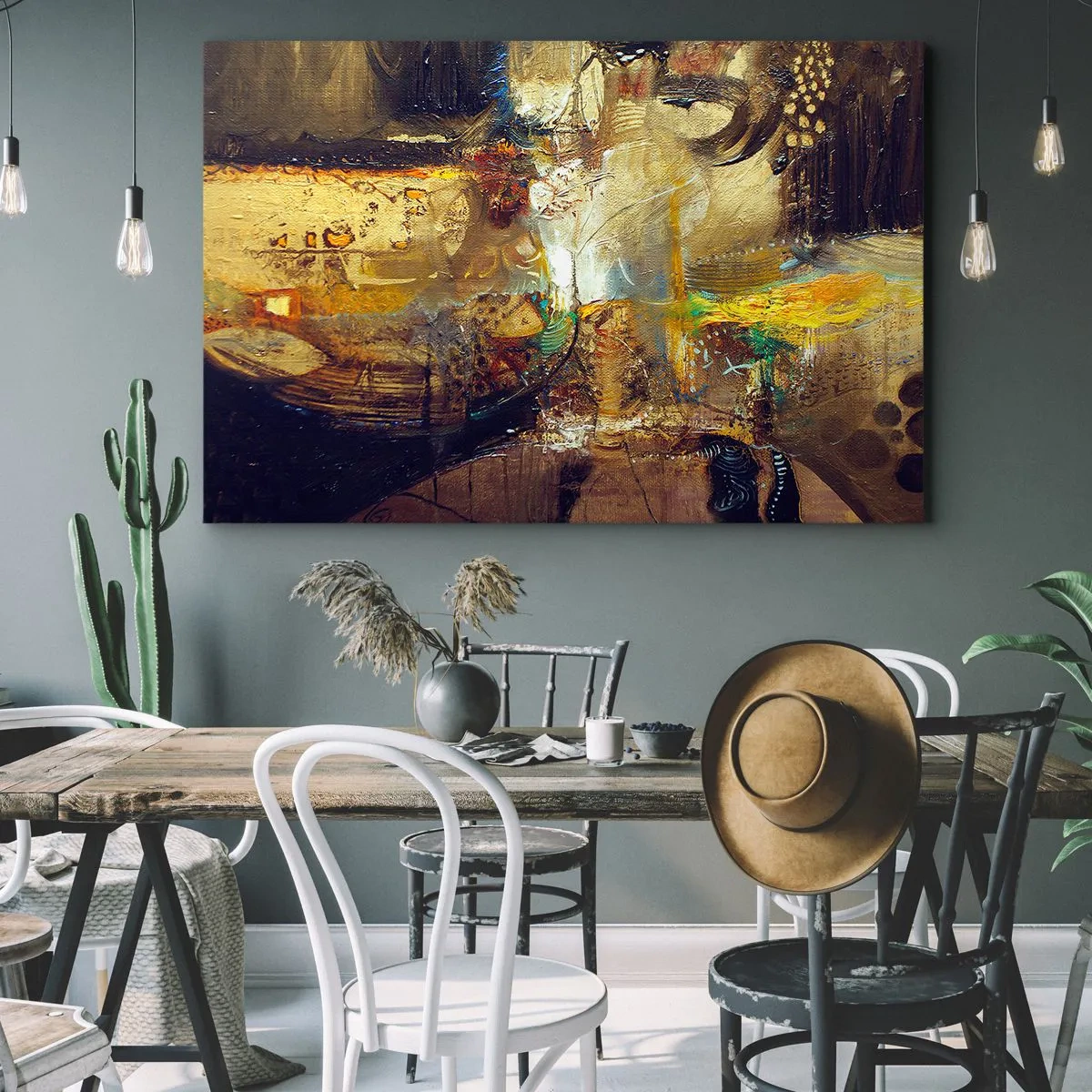 Impression sur toile - Image sur toile - Nature morte abstraite aux couleurs chaudes - 70x50cm - Froid, tiède, chaud - Décoration murale moderne pour le salon et la chambre ARTTOR