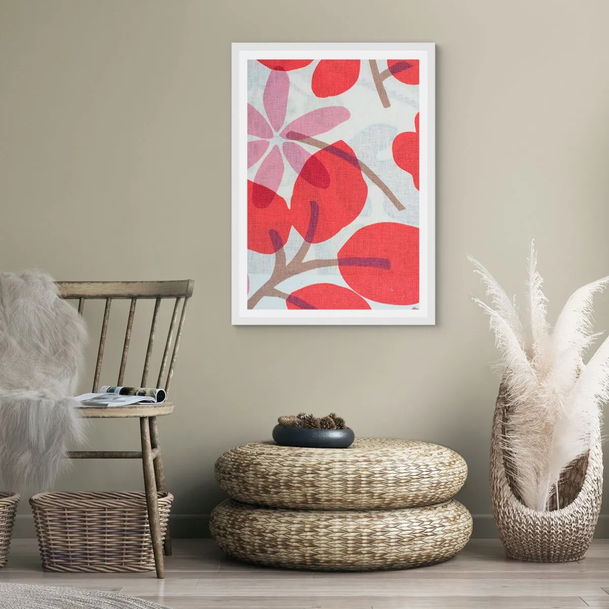 Affiche dans un cadre blanc - Poster - Composition florale dans les roses - 70x100 cm