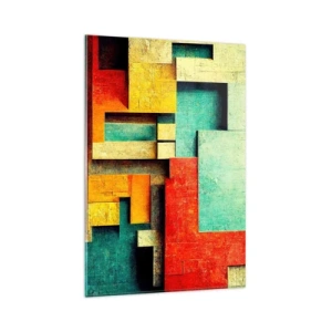 Impression sur verre - Image sur verre - Formes géométriques abstraites aux couleurs vives - 80x120cm - Festival des angles droits - Décoration murale moderne pour le salon et la chambre ARTTOR