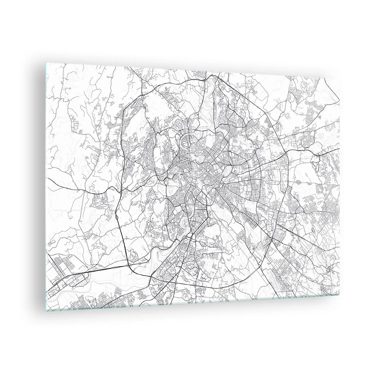 Impression sur verre - Image sur verre - Carte de Rome avec un tracé routier circulaire clair - 70x50cm - Cercle romain - Décoration murale moderne pour le salon et la chambre ARTTOR