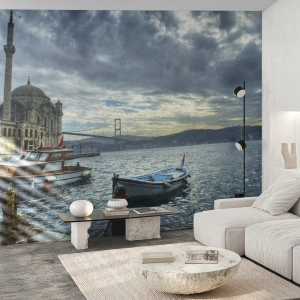 Papier Peint Photo Premium Canvas - Un bâtiment historique sur l'eau avec des bateaux et un pont en arrière-plan - 100x70cm - Aux confins des mondes - Décoration murale moderne pour le salon et la chambre ARTTOR