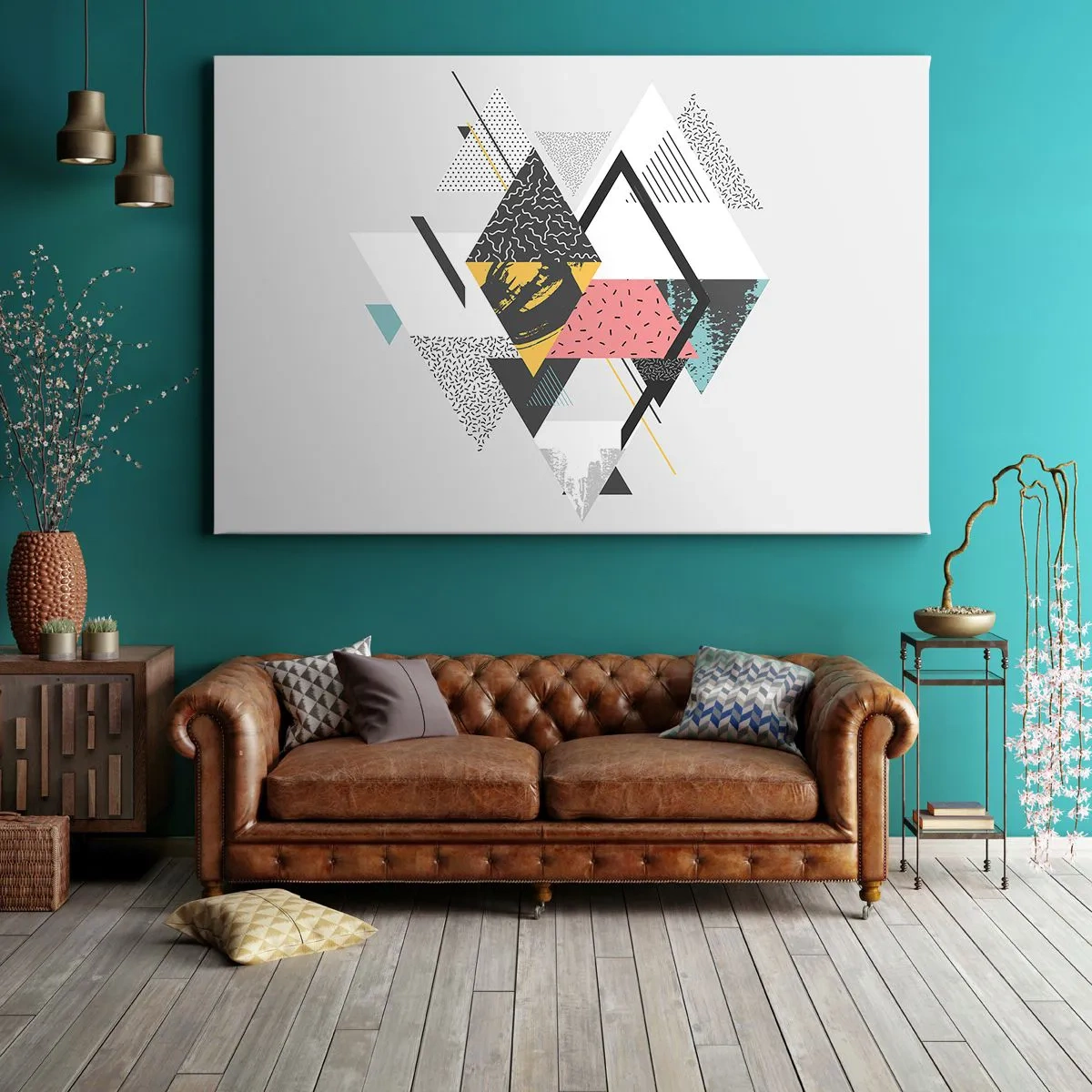 Impression sur toile - Image sur toile - Motifs géométriques sur fond clair - 70x50cm - Variation sur triangle et losange - Décoration murale moderne pour le salon et la chambre ARTTOR