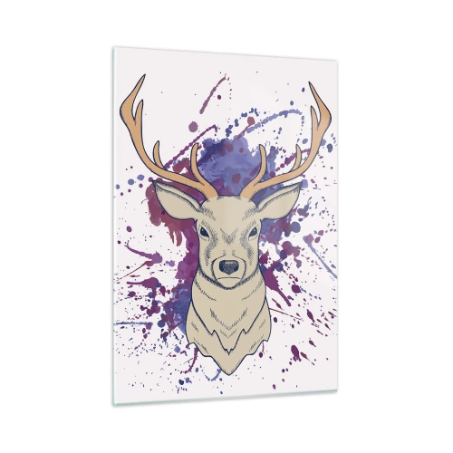 Impression sur verre - Image sur verre - Illustration d'un cerf avec un fond coloré et abstrait - 50x70cm - Courage et équilibre - Décoration murale moderne pour le salon et la chambre ARTTOR