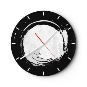 Horloge murale - Pendule murale - Cercle de pinceau blanc sur fond noir dans un style zen - 30x30cm - Belle sortie - Décoration murale moderne pour le salon, la cuisine et la chambre ARTTOR