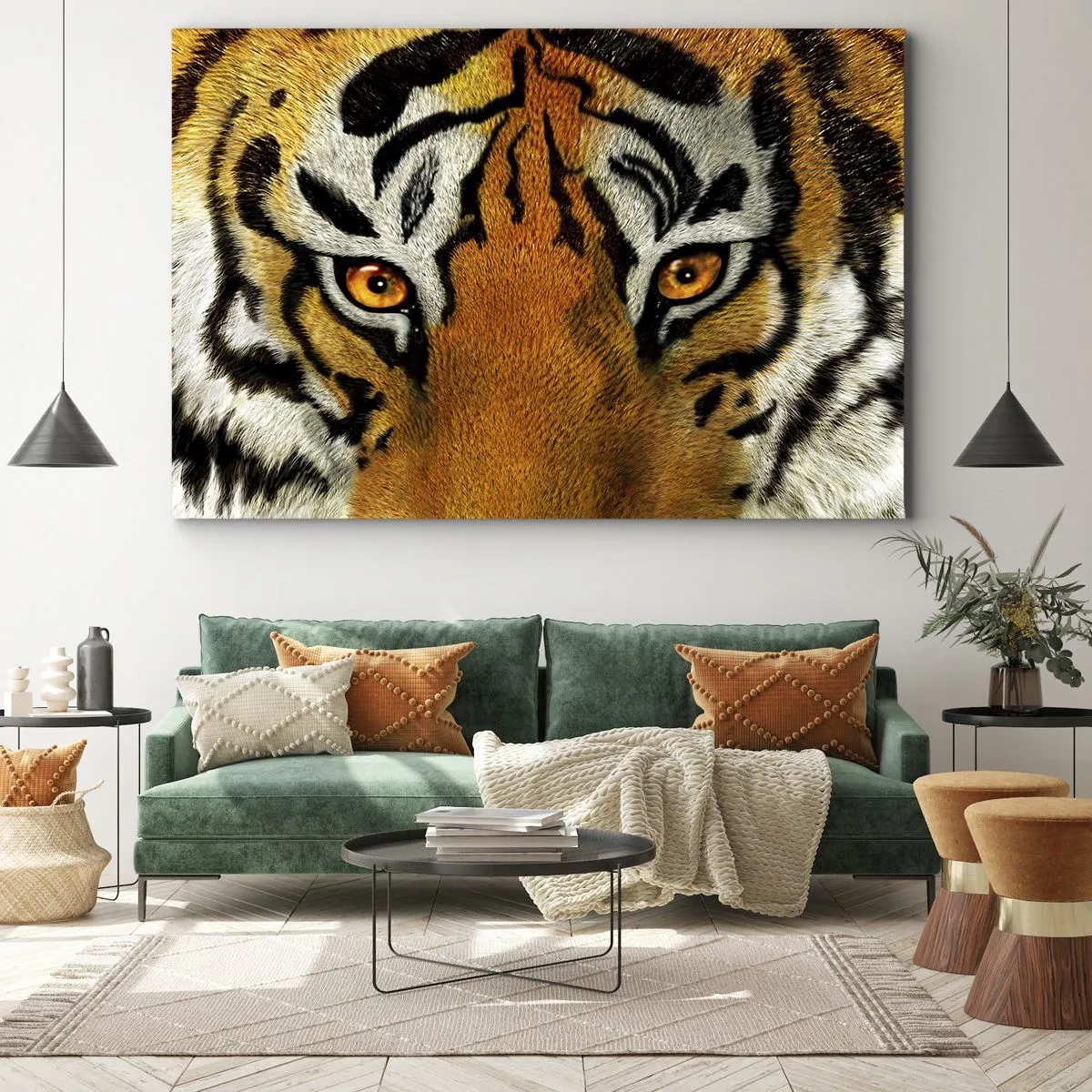 Impression sur toile - Image sur toile - Portrait en gros plan d'un tigre au regard intense - 100x70cm - Terrible et beau - Décoration murale moderne pour le salon et la chambre ARTTOR