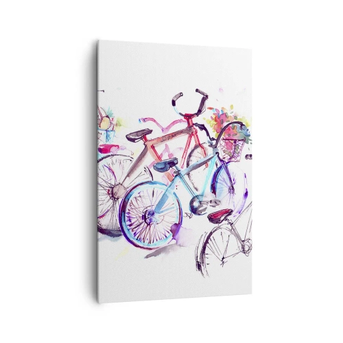 Impression sur toile - Image sur toile - Vélos colorés dans un style aquarelle artistique - 80x120cm - Congrès du club Antymoto - Décoration murale moderne pour le salon et la chambre ARTTOR