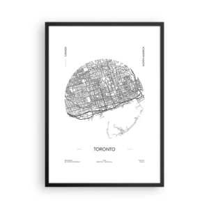 Affiche dans un cadre noir - Poster - Une carte minimaliste en noir et blanc de Toronto - 50x70cm - Anatomie de Toronto - Décoration murale moderne pour le salon et la chambre ARTTOR