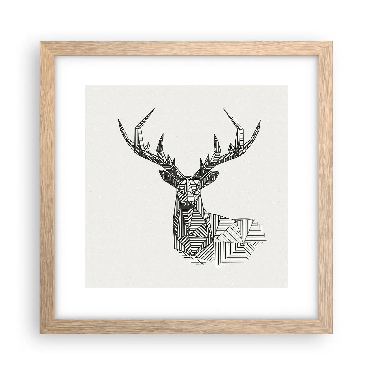 Affiche dans un chêne clair - Poster - Cerf dans un style cubique - 30x30 cm