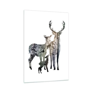Impression sur verre - Image sur verre - Paysage forestier aux silhouettes de cerfs - 70x100cm - Photographie de famille - Décoration murale moderne pour le salon et la chambre ARTTOR