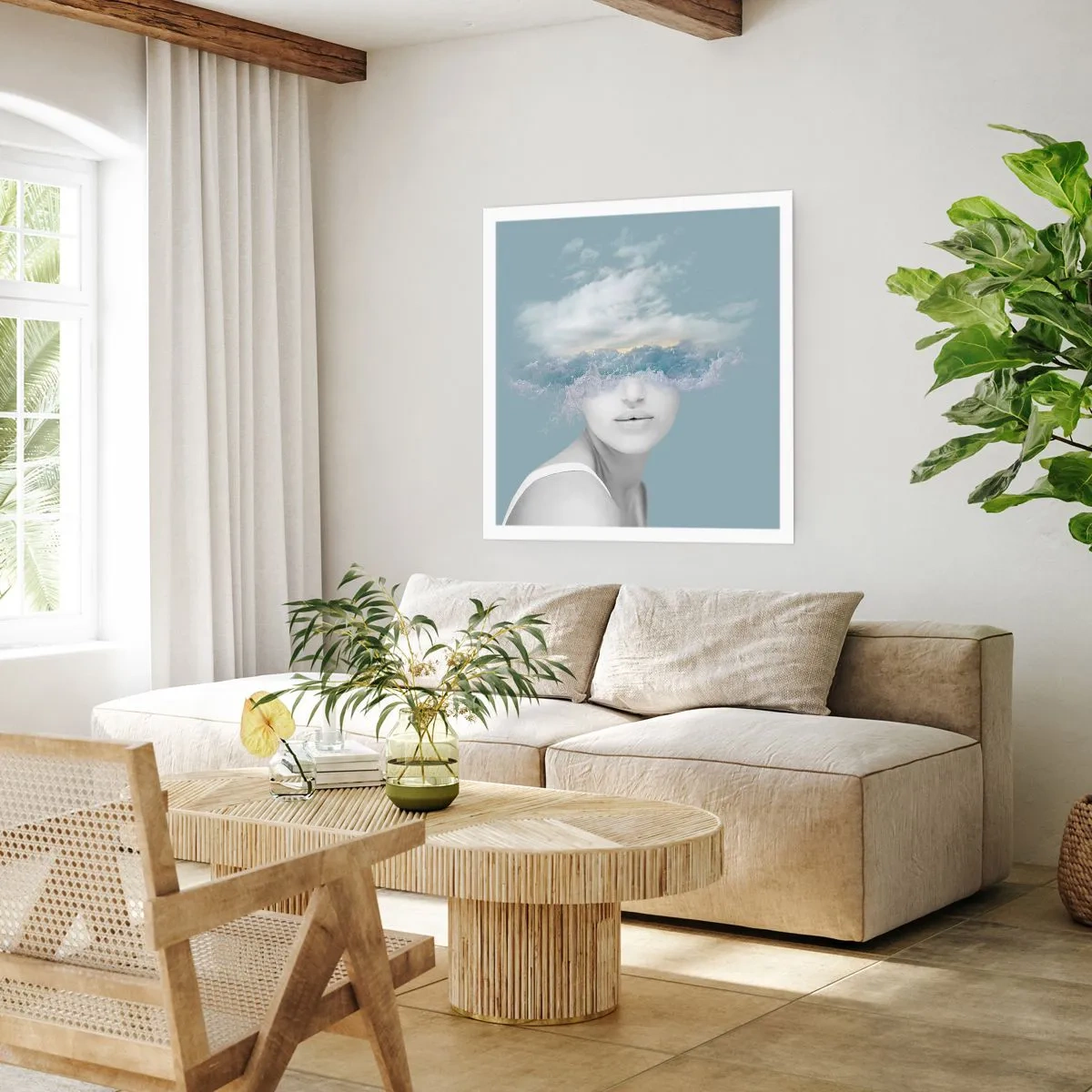 Affiche - Poster - La tête dans les nuages - 40x40 cm