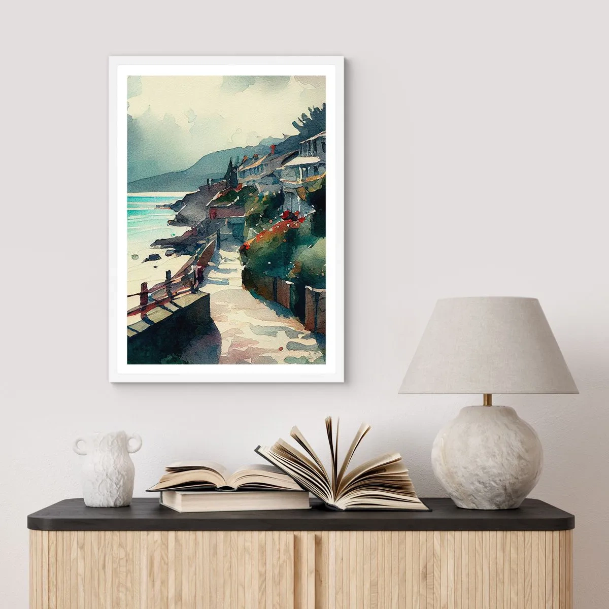 Affiche dans un cadre blanc - Poster - Ville méditerranéenne - 40x50 cm