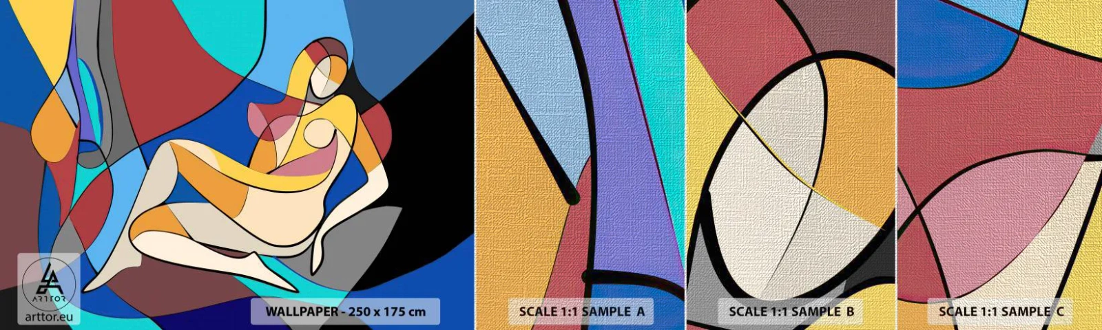 Échantillon de Papier Peint Premium Canvas - Nu cubiste - Cubisme, Moderne, Femme - 100x30 cm