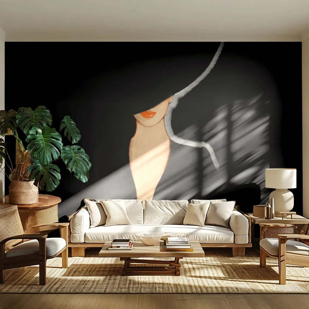 Papier Peint Autocollant Deluxe Sticker - Élégance et style - Femme au chapeau, Mode, Morceau - 100x70 cm