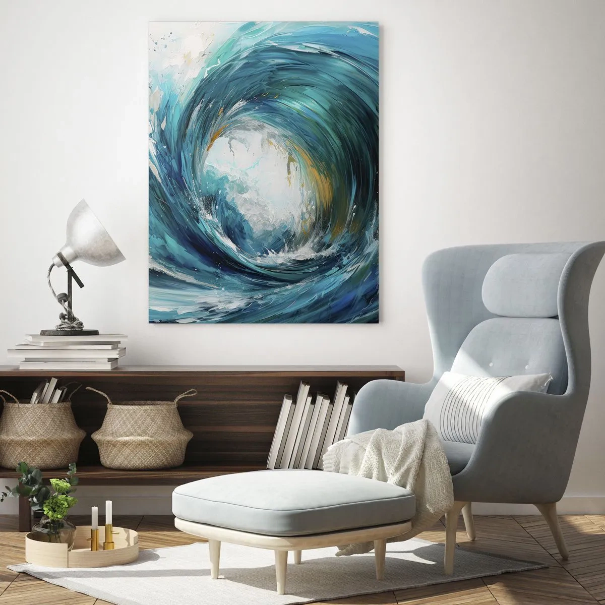 Impression sur verre - Image sur verre - Une vague dynamique dans les tons bleu et turquoise - 80x120cm - Portail maritime - Décoration murale moderne pour le salon et la chambre ARTTOR