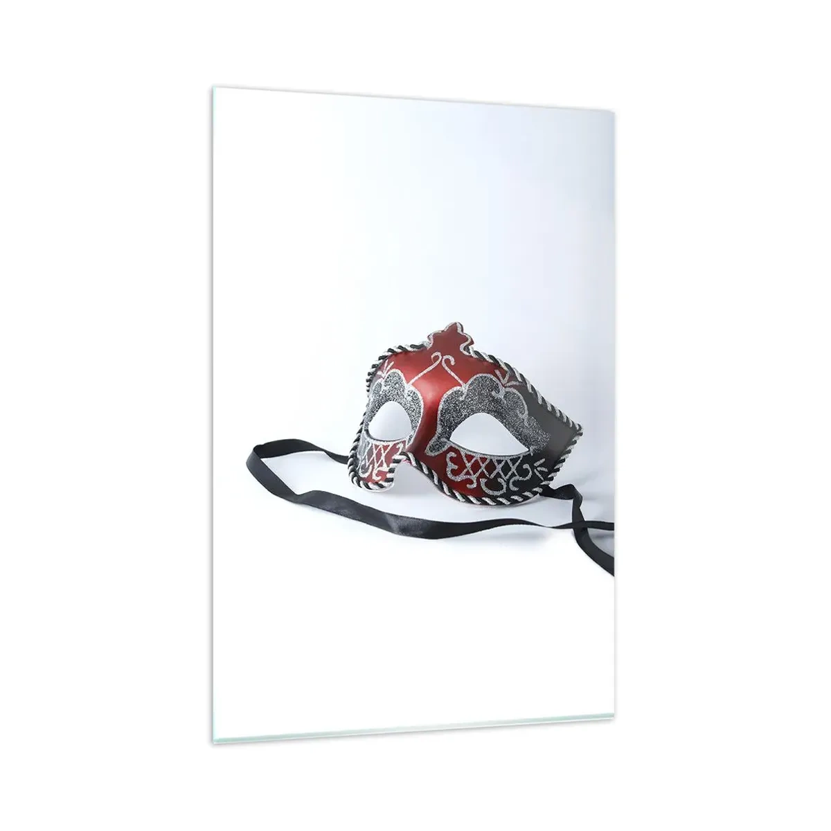 Impression sur verre - Image sur verre - Masque de carnaval rouge sur fond clair - 80x120cm - Invitation au bal - Décoration murale moderne pour le salon et la chambre ARTTOR