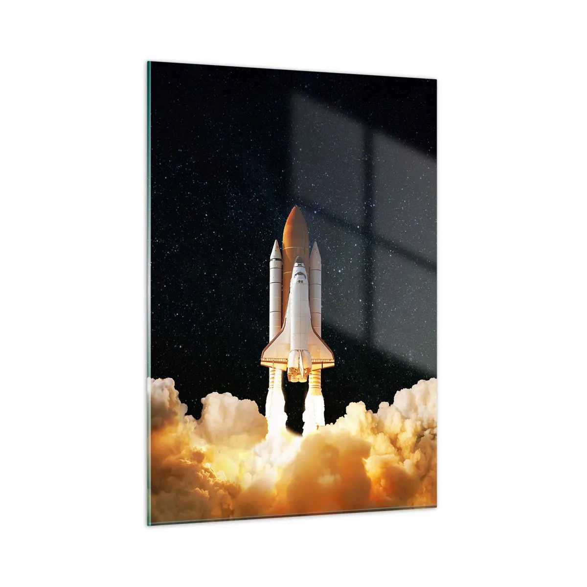 Impression sur verre - Image sur verre - Une navette spatiale décollant sous un ciel étoilé - 50x70cm - Ad astra! - Décoration murale moderne pour le salon et la chambre ARTTOR