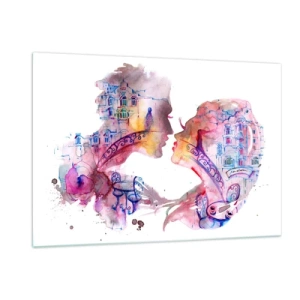 Impression sur verre - Image sur verre - Illustration d'un portrait abstrait de deux personnes en forme de cœur - 120x80cm - Le pont secret des soupirs - Décoration murale moderne pour le salon et la chambre ARTTOR
