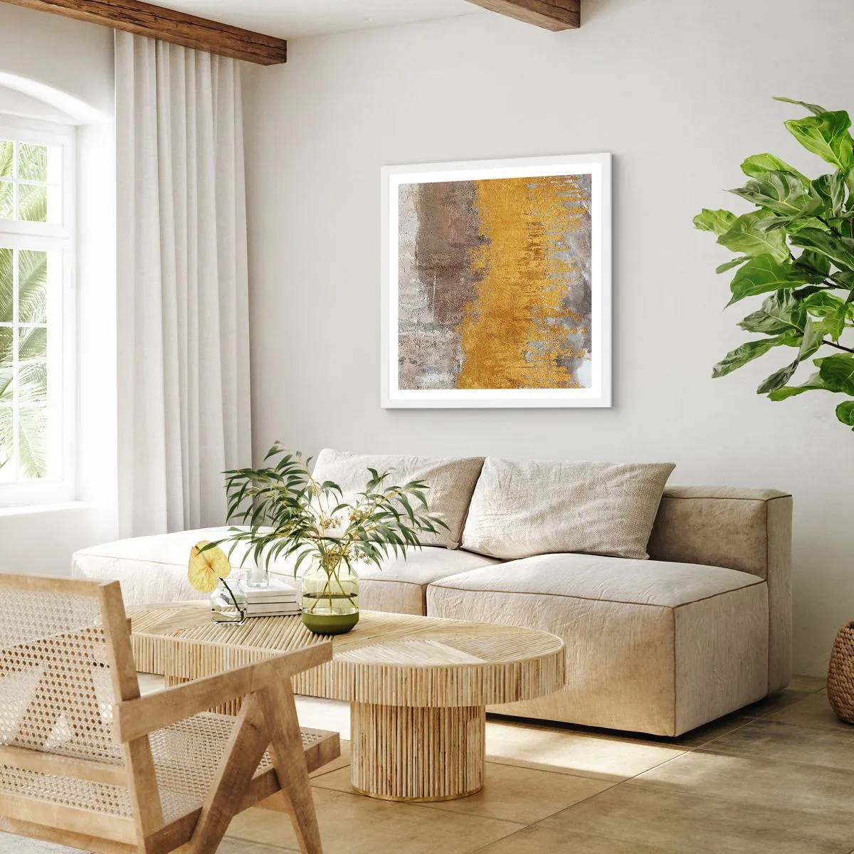 Affiche dans un cadre blanc - Poster - Une explosion d'or - 60x60 cm