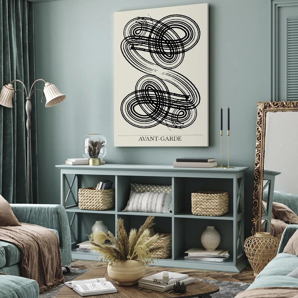 Impression sur toile - Image sur toile - Lignes noires abstraites sur fond clair dans un style avant-gardiste. - 50x70cm - C'est venu spontanément - Décoration murale moderne pour le salon et la chambre ARTTOR