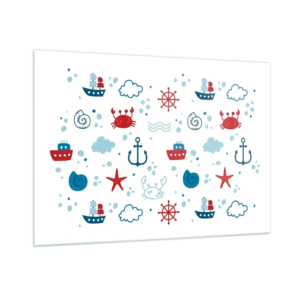 Impression sur verre - Image sur verre - Motifs nautiques avec crabes, ancres et navires - 100x70cm - Conte de fées de la mer - Décoration murale moderne pour le salon et la chambre ARTTOR