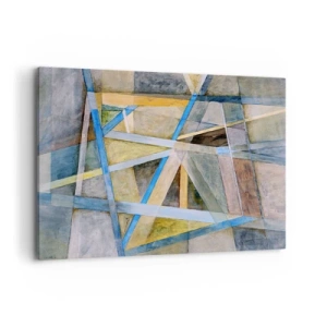 Impression sur toile - Image sur toile - Composition géométrique avec des lignes claires et bleues - 120x80cm - Tout droit ou en diagonale ? - Décoration murale moderne pour le salon et la chambre ARTTOR
