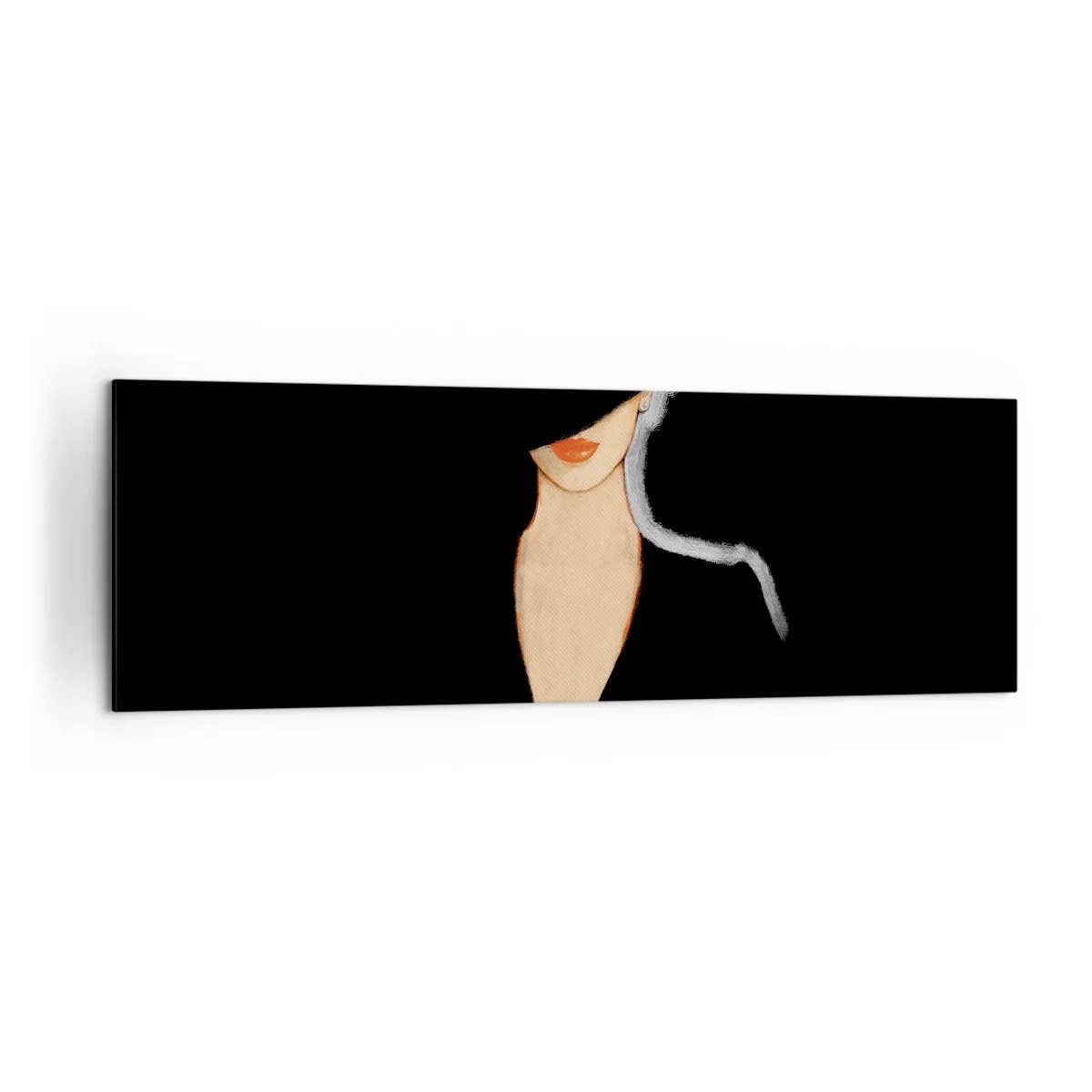 Impression sur toile - Image sur toile - Silhouette d'une femme au chapeau sur fond noir - 160x50cm - Élégance et style - Décoration murale moderne pour le salon et la chambre ARTTOR