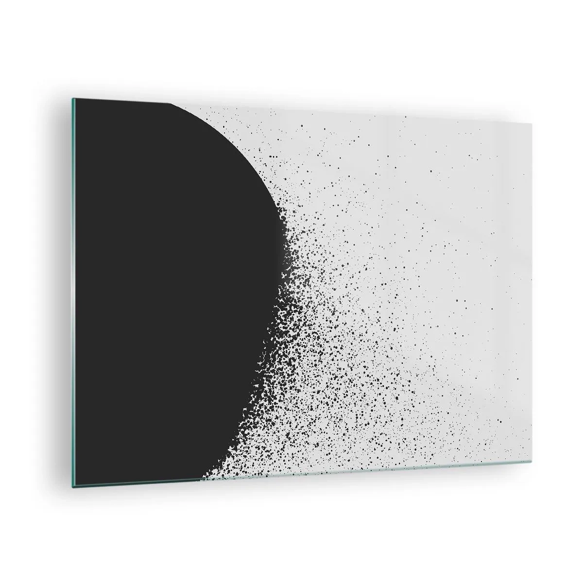 Impression sur verre - Image sur verre - Abstraction d'une masse noire en train de s'effondrer sur un fond blanc - 70x50cm - Mouvement des molécules - Décoration murale moderne pour le salon et la chambre ARTTOR